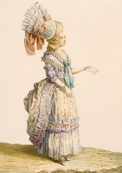 Le Royが「Galeries des Modes et Costumes Francais」から彫刻したポラネーズネグリジェ、c.1778-87 作： Claude Louis Desrais